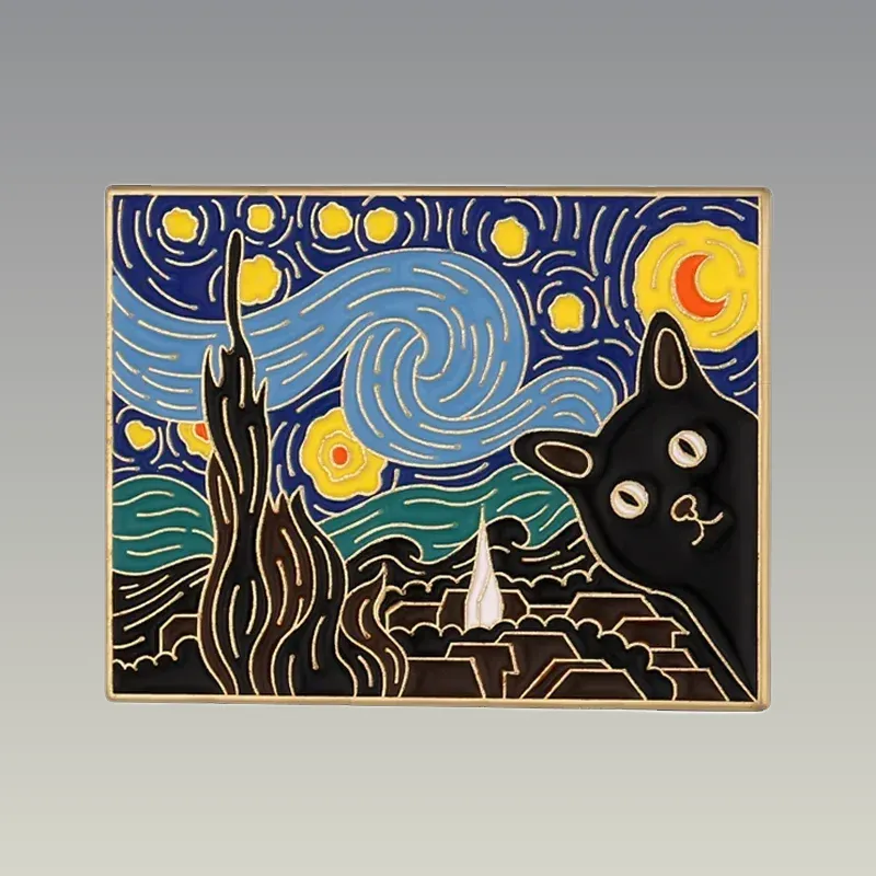 Découvrez le Pin's Arty - Van Gogh Miaou, un accessoire unique pour les amoureux de l'art et des chats ! Achetez-le maintenant pour embellir vos tenues.